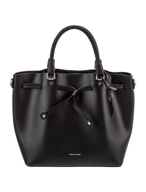 michael kors blakely leather tote|Michael Kors black leather handbag.